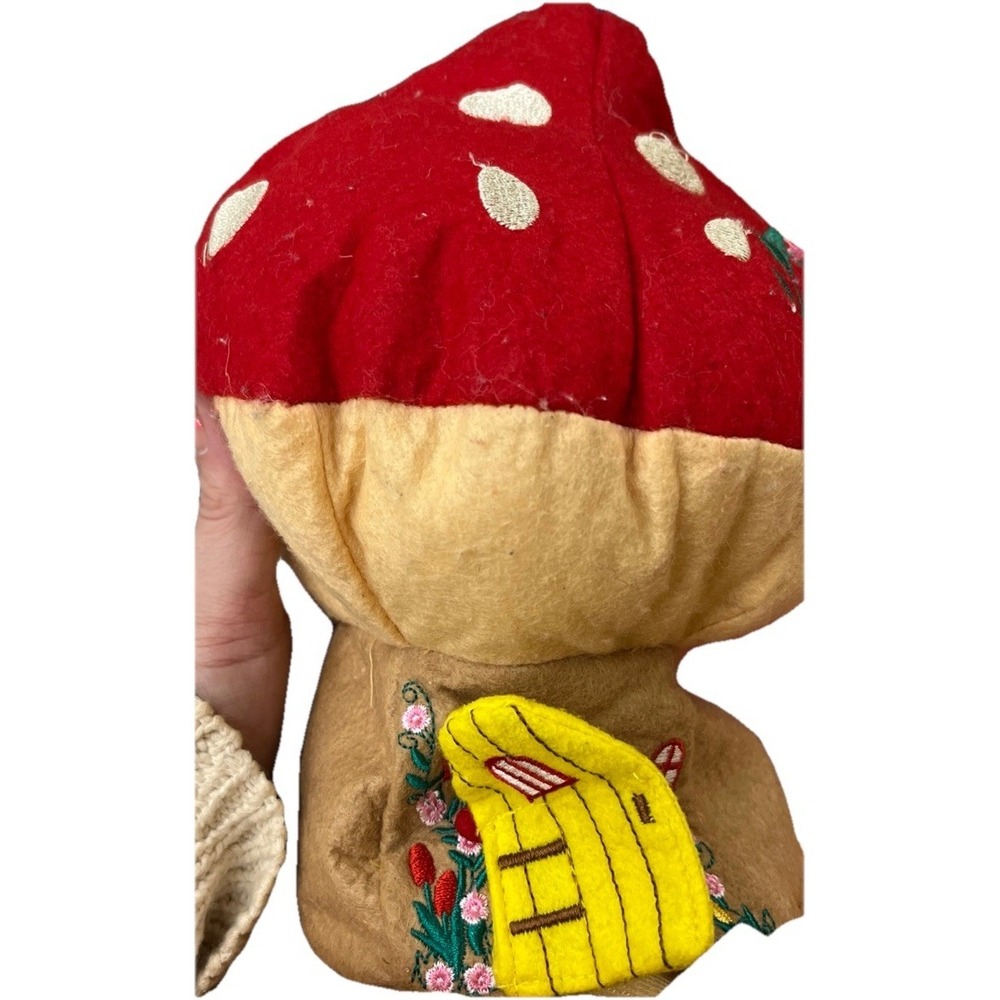 Heartsong Red Mushroom Embroidered Felt Retro Fairy House Plushy Soft Dollhouse